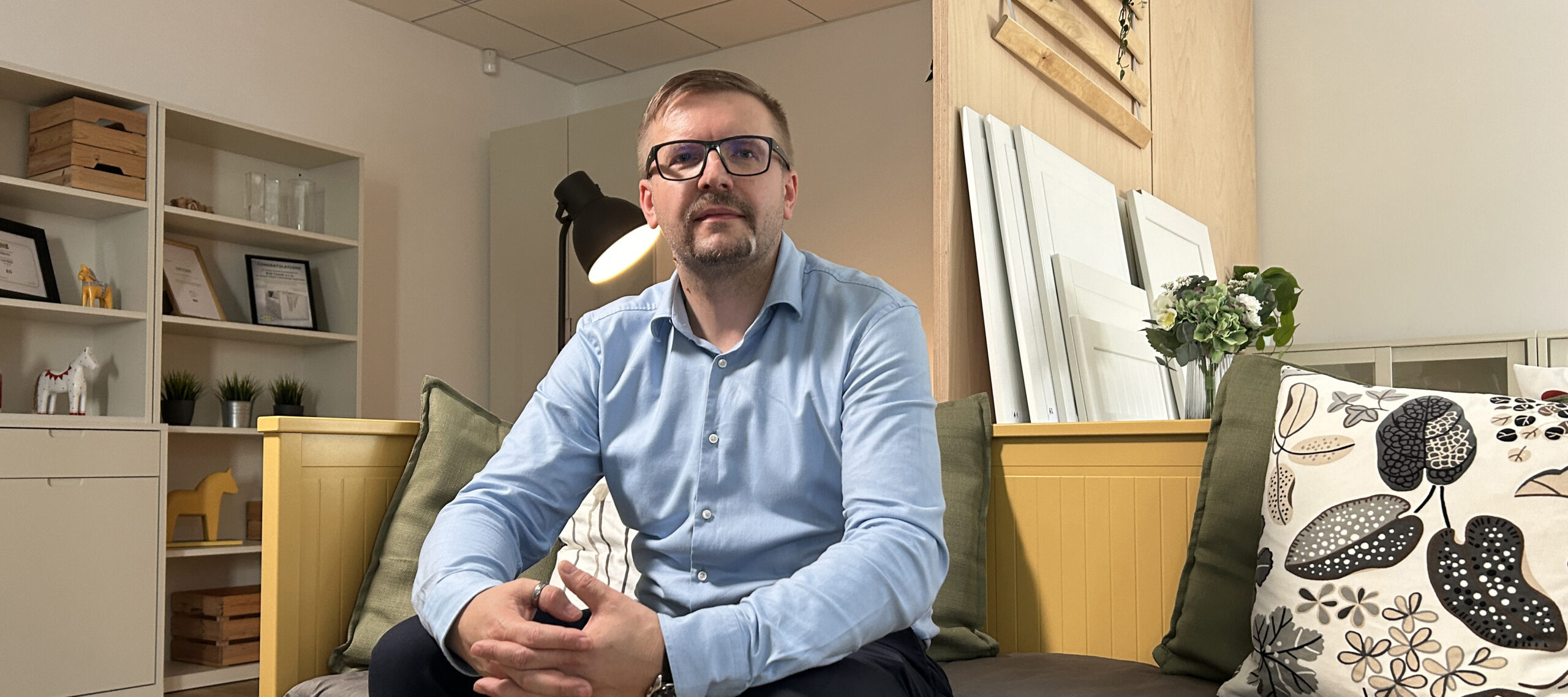 Filip Linsbauer, Technical Manager at BJS Czech, with many of the furniture products that BJS supplies to its Scandinavian customer.