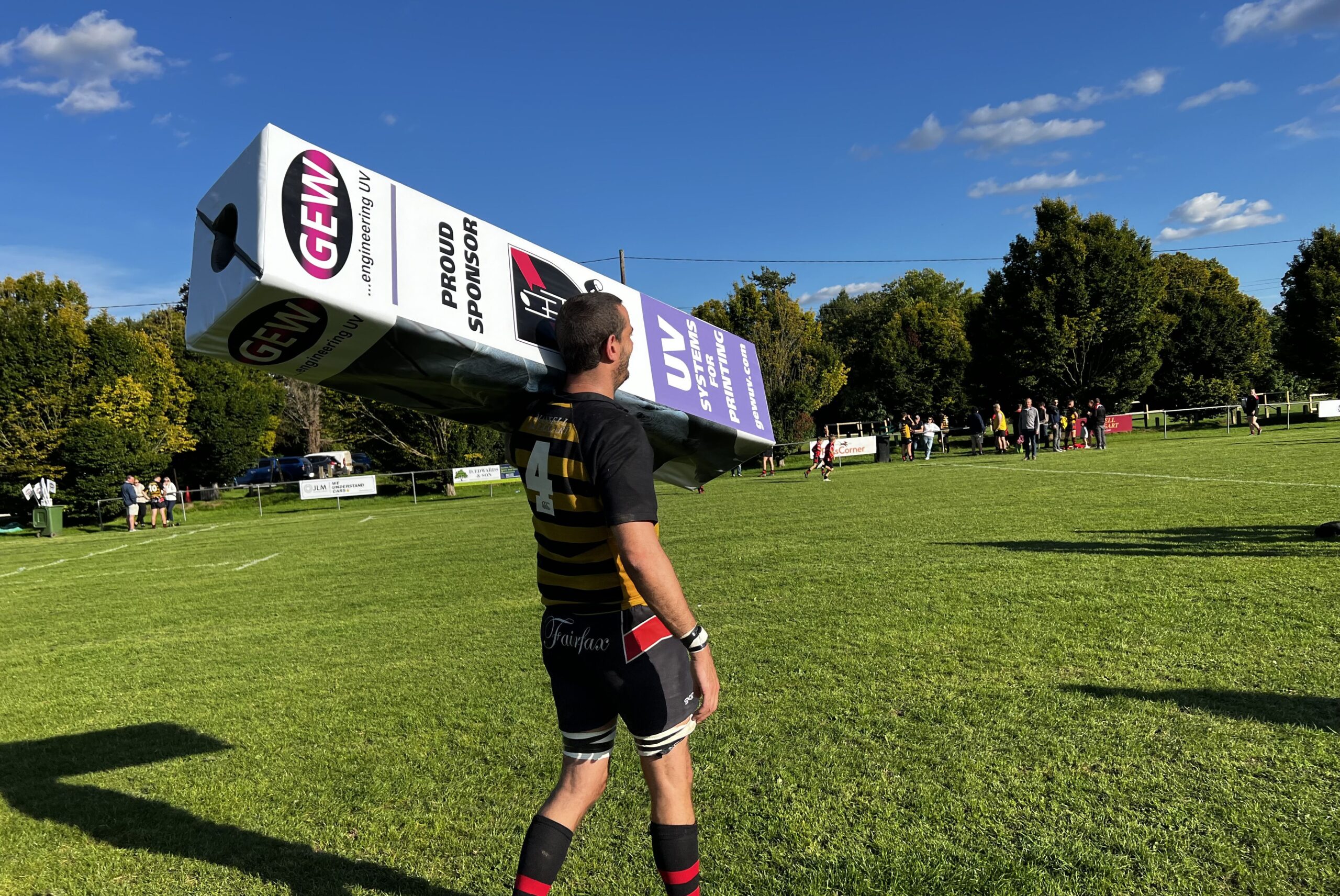 Ready for action… the post protectors are fitted before the match